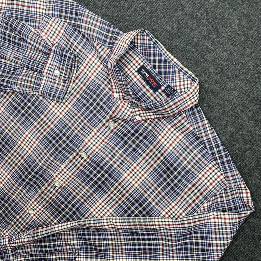 Roundtree & Yorke TravelSmart Plaid Button Down Shirt 2XT Navy Red White L/S